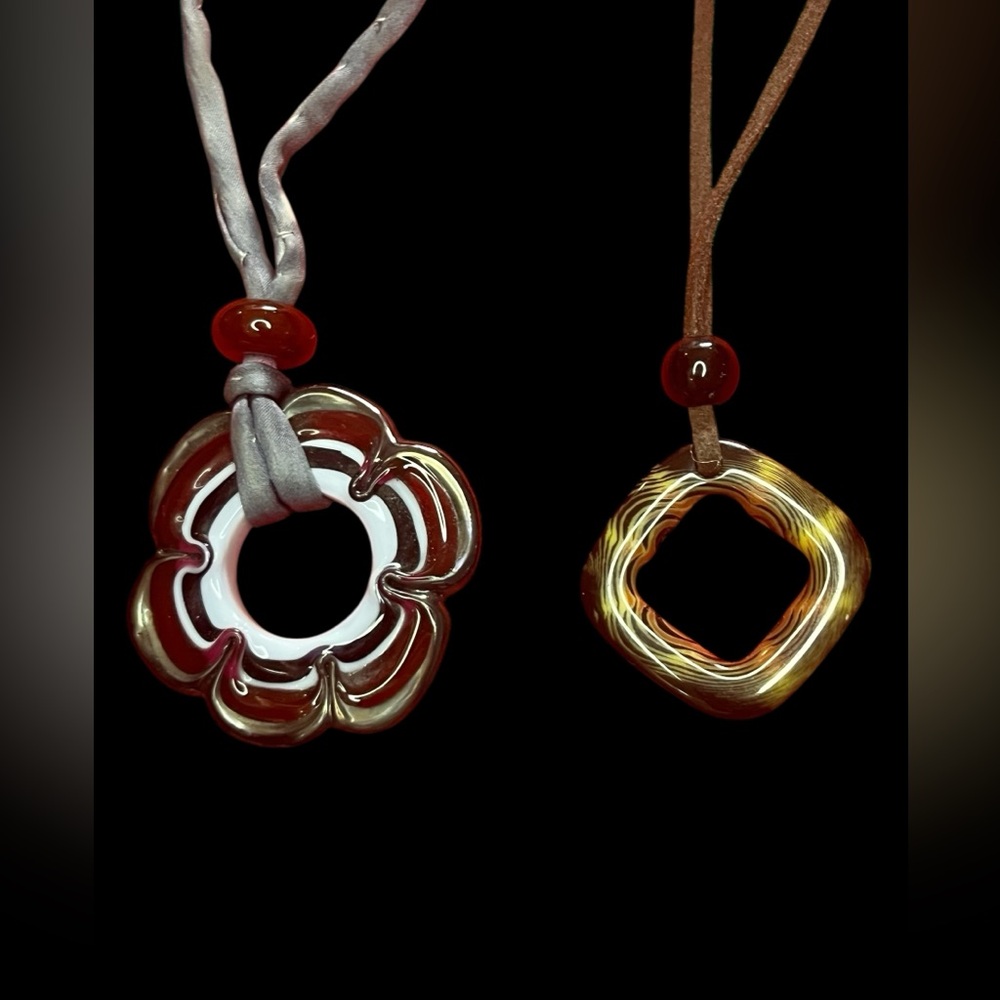 Costume Necklaces Set Of 2 Murano Style Glass W Colorful Pendant 18-20”